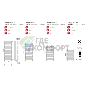 Полотенцесушитель Terminus Стандарт люкс 32/18 П16 5-6-5 45x77 - фото 2