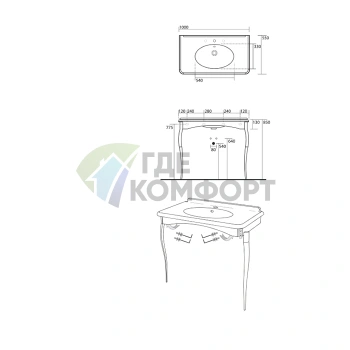 Раковина консольная KERASAN Retro 100x55 см белая с хромированными ножками (1049K0 bi*1 cr legs) - фото 2