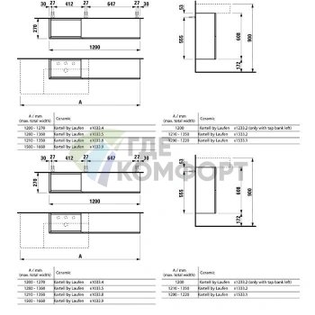 Тумба под раковину Laufen Kartell 120 см сланцево-серая (1 дверца, 2 створки) (4.0829.1.033.642.1) - фото 2