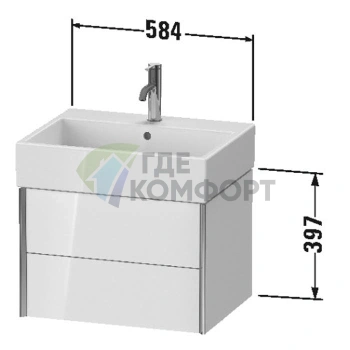 Подвесная тумба Duravit XViu 397x584x454 мм, белый глянцевый/шампань мат, 2 ящика (XV43340B122) - фото 2