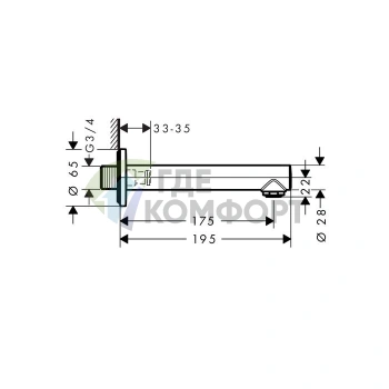 Излив для ванны Hansgrohe Talis S настенный 175 мм хром (72410000) - фото 2