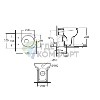Унитаз напольный AZZURRA NUVOLA Mini 46×35 см белый с системой крепления (NUV146/P bi)) - фото 2