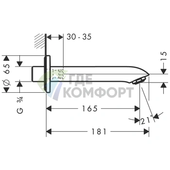 Смеситель для ванны Hansgrohe Metris, 165 мм, хром (31494000) - фото 2