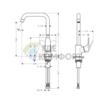 Смеситель для кухни Hansgrohe Focus с поворотным изливом в хроме (31820000) - фото 2