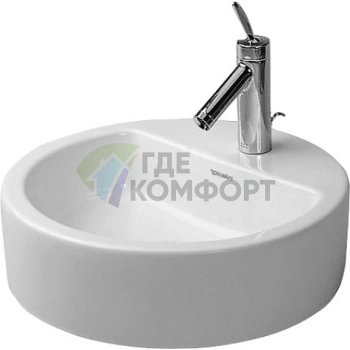Раковина Duravit накладная круглая 480 мм с отверстием под смеситель и переливом, белая (446480000) - фото 1