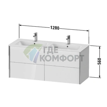 Тумба подвесная Duravit XViu для двойной раковины с 4 ящиками (XV41290B122) - фото 2