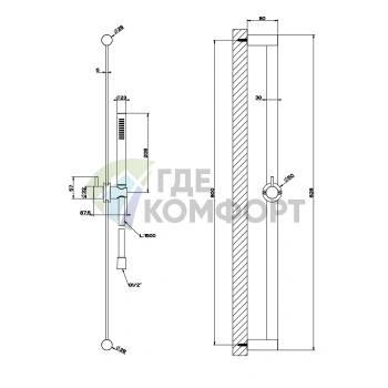 Комплект для душа GESSI 316: штанга и лейка с легкой очисткой, сталь steel brushed (54044#239) - фото 2