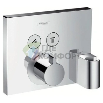 Встраиваемый термостат для душа Hansgrohe ShowerSelect с 2 источниками, кнопками управления и держателем, хром (15765000) - фото 1