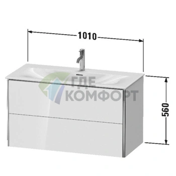 Тумба подвесная Duravit XSquare 234410 с двумя ящиками, 560x1010x478 мм, белый глянец (XS432502222) - фото 2