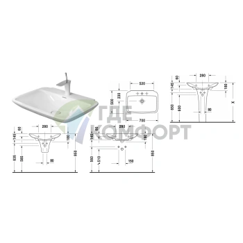 Раковина Duravit PuraVida без перелива 700x500 мм, белая, с глубокой чашей и выпуском (2701700030) - фото 2