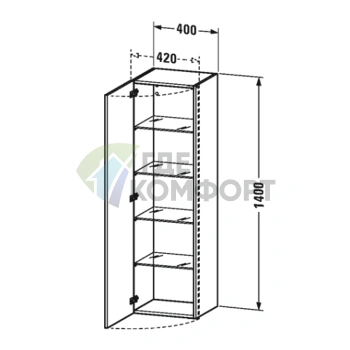 Колонна Duravit DuraStyle 1400x400x360 мм с дверцей и 4 стеклянными полками, цвет натуральный орех (DS1219R7979) - фото 2