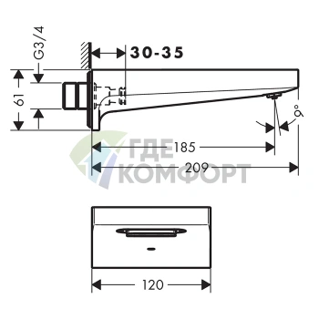 Излив для ванны Hansgrohe Metropol 185 мм: настенный, хром (32543000) - фото 2