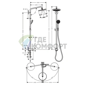 Душевая система HG Croma Showerpipe: верхний душ, ручной душ и штанга с держателем (27224000) - фото 2
