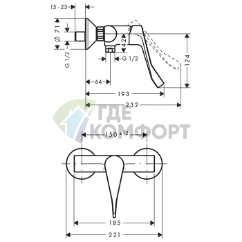 Смеситель для душа Hansgrohe Focus Care настенный с длинной ручкой, 1 источник, хром (31916000) - фото 2