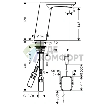 Электронный смеситель для раковины Hansgrohe Metris S — хром, питание от сети (31103000) - фото 2