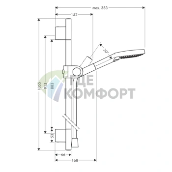 Душевой гарнитур AX Uno с ручным душем 3jet и штангой (шлифованный никель) (27987820) - фото 2
