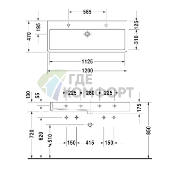 Раковина Duravit Vero для мебели без перелива, 1200x470 мм, белая (454120043) - фото 4