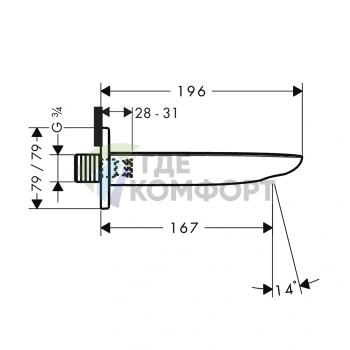 Излив для ванны Hansgrohe PuraVida 196 мм хром (15412000) - фото 2