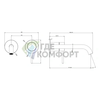 Встраиваемый смеситель GESSI 316 с изливом 200-170 мм, цвет Black XL (54086#299) - фото 2