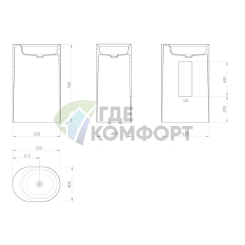 Отдельностоящая раковина KNIEF Pearl 50×40×90 см, белая матовая - фото 2