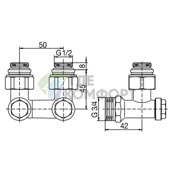 Узел нижнего подключения Oventrop Multiflex V ZB 1/2 AGx3/4 AG 1016292 угловой - фото 2