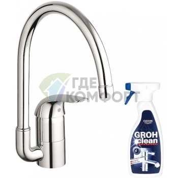Смеситель Grohe Euroeco для кухни с очистителем Grohclean в подарок