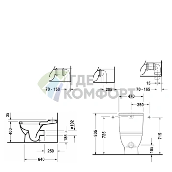Напольный унитаз Duravit Starck 3 с отдельным бачком Big Toilet 420x740 мм (2104090000) - фото 2