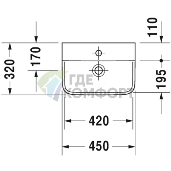 Раковина 0716450060 Duravit P3 Comforts для рук с перел Без отв под смеситель вкл заглушку для перелива хром 450x320мм Цвет Белый - фото 2