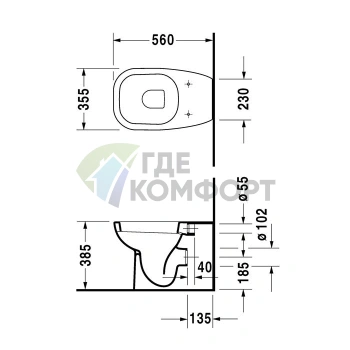 Унитаз напольный пристенный Duravit D-Code с креплением, скрытым сливом и боковым подключением воды, белый (21150900002) - фото 2