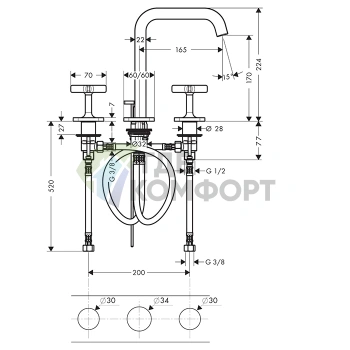 Смеситель для раковины AX Citterio E 3-отверстный, цвет шлифованная медь (36108950) - фото 2