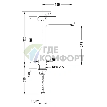 Смеситель Duravit A.1 для раковины на 1 отверстие, высокий (295 мм), хром (A11040002010) - фото 2
