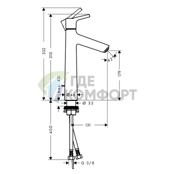 Смеситель для раковины Hansgrohe Talis S: хром, однорычажный, без донного клапана (72032000) - фото 2