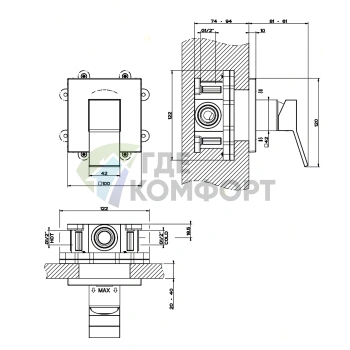 Gessi Rettangolo K Встраиваемый однорычажный смеситель без излива, хром (53109#031) - фото 2