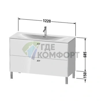 Тумба напольная Duravit Brioso 234412 под раковину, 2 ящика, 685×1220×479 мм, белый глянец (BR451402222) - фото 2