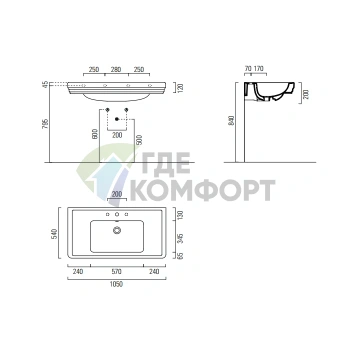Раковина GSI Classic 105x54 см на ножках, белая - фото 2