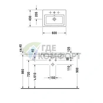 Раковина Duravit 2nd floor для верхнего монтажа 60x43 см, белая (347600000) - фото 4