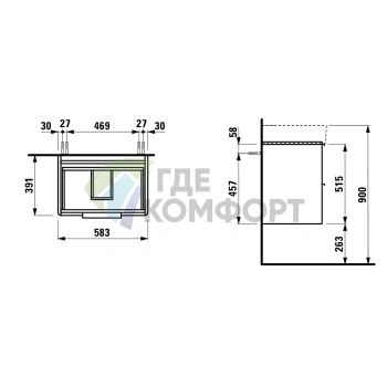 Подвесная база LAUFEN Base 8.1028.3 с двумя ящиками, 585×390×530 мм, белый глянец (4.0225.2.110.261.1) - фото 2