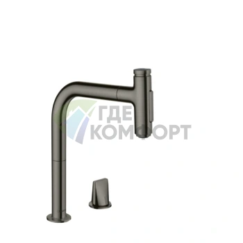 Кухонный смеситель Hansgrohe Metris Select с вытяжным изливом в шлифованном черном хроме (73818340) - фото 1