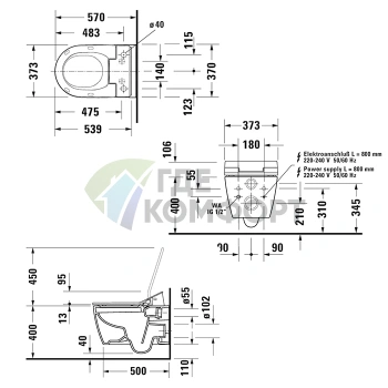 Унитаз подвесной Duravit ME by Starck безободковый с функцией HygieneFlush, белый (2579592000) - фото 2