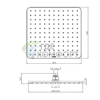 Лейка для душа Bossini Cosmo 280x280 мм с настенным кронштейном 350 мм, хром (H70598I.030) - фото 2