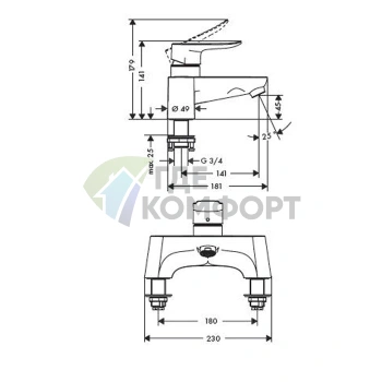 Смеситель для ванны Hansgrohe Metris с вакуумным переключателем, хром (31423000) - фото 2
