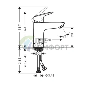 Смеситель для раковины Hansgrohe Logis, 100 мм, без донного клапана, хром (71101000) - фото 2