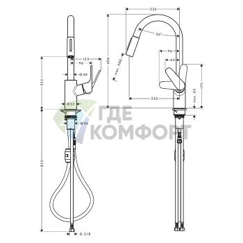 Кухонный смеситель Hansgrohe Focus M41 с поворотным и вытяжным изливом 220 мм, хром (31833000) - фото 2