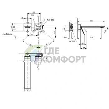 Смеситель для раковины TOTO NEOREST встраиваемый, латунь, хром 170x255x115 мм (TLP02310R) - фото 2