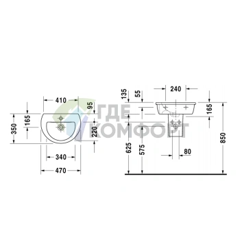 Раковина для рук Duravit Darling New с переливом, 1 отверстие под смеситель, 470x345 мм, белая (731470000) - фото 4