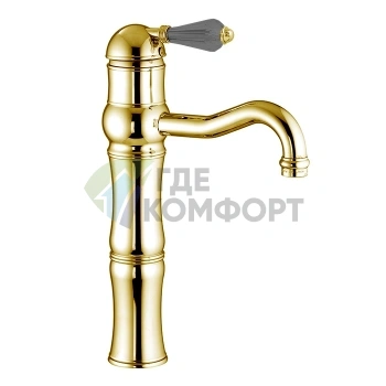 Однорычажный смеситель для раковины Nicolazzi Liberty Black с черными ручками Swarovski в золотом цвете (3472GB40) - фото 1