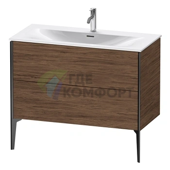 Подвесная тумба Duravit XViu 591x1010x480 мм, цвет walnut dark/черный матовый, для раковины 234410 (XV43030B221) - фото 1