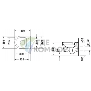 Унитаз подвесной Duravit ME by Starck Compact Rimless — вертикальный смыв без ободка, белый (2530090000) - фото 2