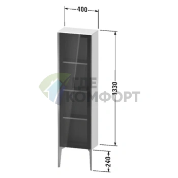 Подвесной шкаф Duravit XViu со стеклянной дверью и полками, 1330x400x240 мм, цвет темный орех/черный матовый (XV1365RB221) - фото 2