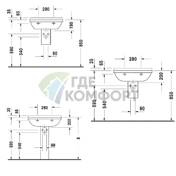 Раковина Duravit Starck 3 двойная 1300x485 мм с двумя отверстиями под смеситель и переливом, белый (865160000) - фото 4